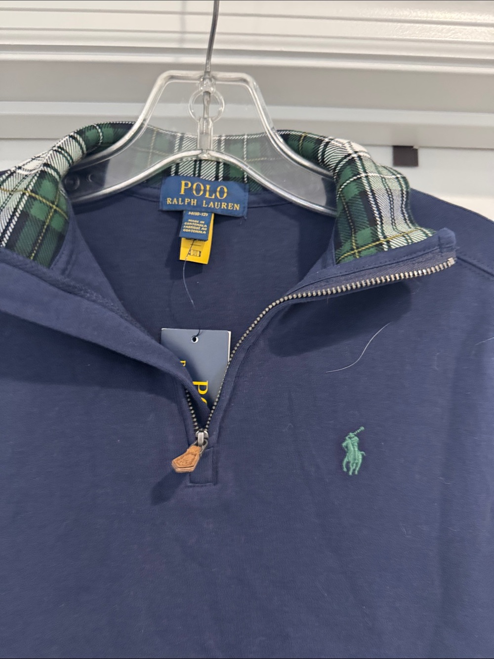Polo by Ralph Lauren Navy Quarter-Zip with Green Pony and Plaid Collar